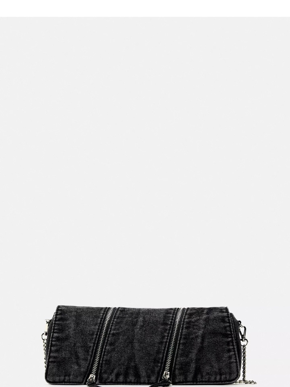 Zara Black Denim Crossbody with Triple Zip and Chain Strap